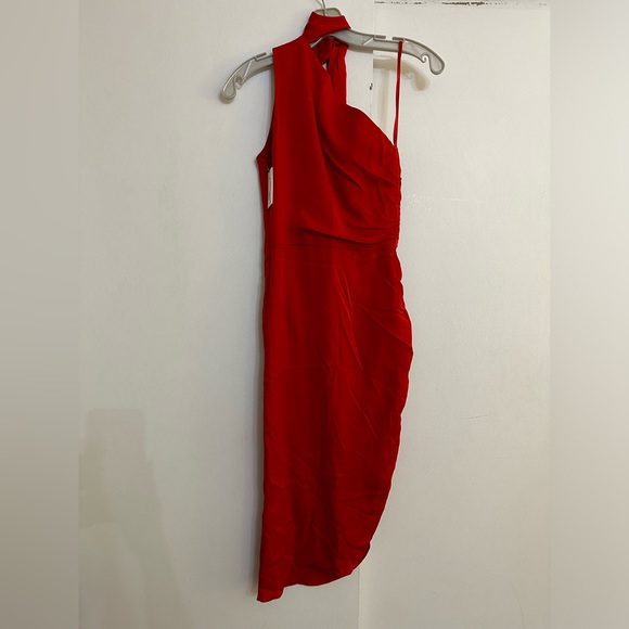 NWT Milly Scarlet Silk Tie Neck One Shoulder Dress - Picture 3 of 3